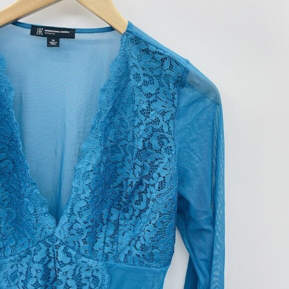 INC International Concepts Womens XL Long-Sleeve Lace Mesh Bodysuit Blue 891 - Picture 3 of 9